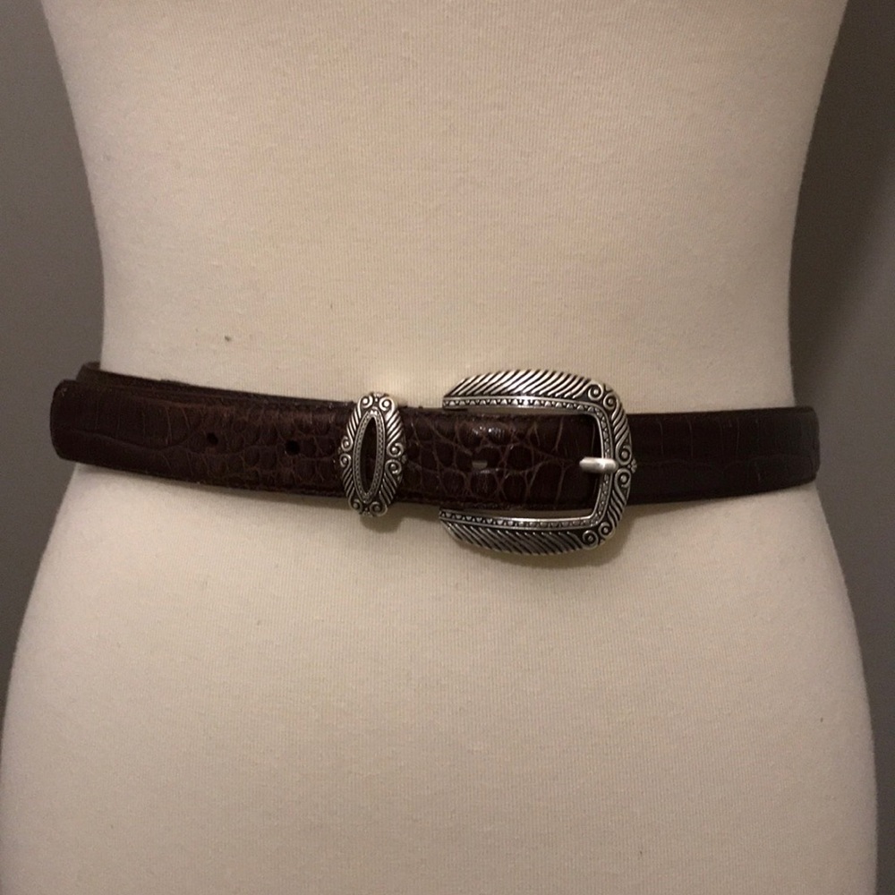Fossil brown leather belt silver buckle - Picture 2 of 6
